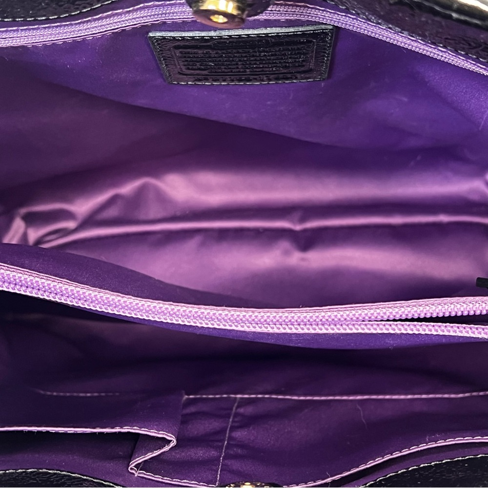 RARE COACH POPPY GALAXY TWEED TOTE PATENT LEATHER TRIM PUSHLOCK 2 TAGS & CHARM - Picture 11 of 15